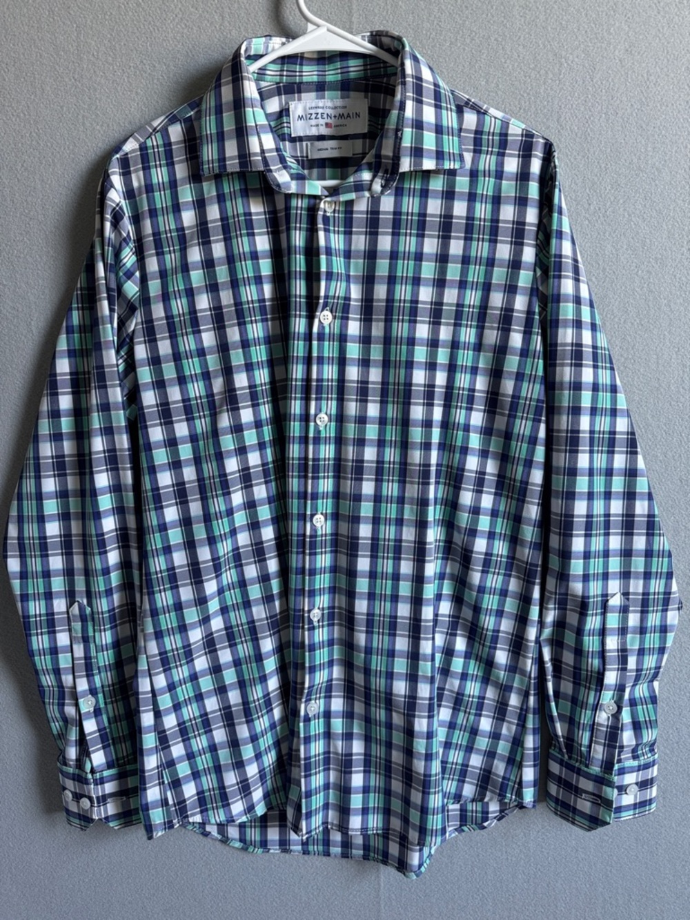 Mizzen+Main Button Up Shirt Men’s Medium Plaid‎ Leeward Collection Trim Fit USA
